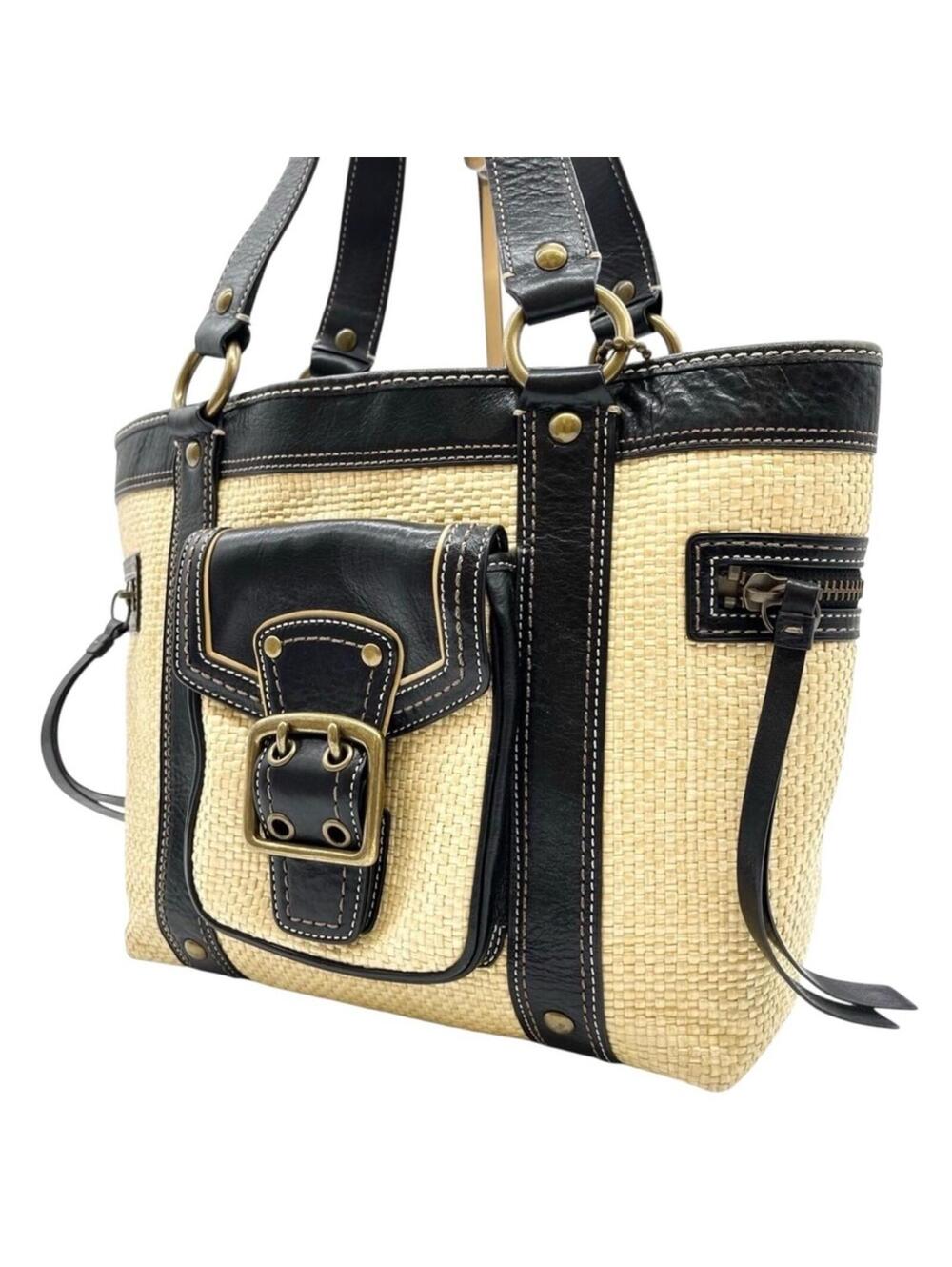 Coach Vintage Legacy Y2K Straw and Leather Tote w Brass Buckle (Soho?)
